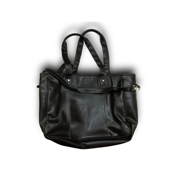 Black Leather Adjustable Shoulder Strap Tote Bag Purse by Leed’s For Hallmark - Picture 4 of 4